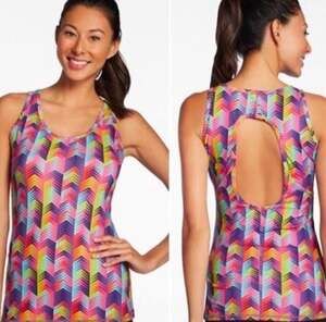 Fabletics Embra Multicolor Chevron Low Cut Back Key Hole Tank Top Size Medium 8